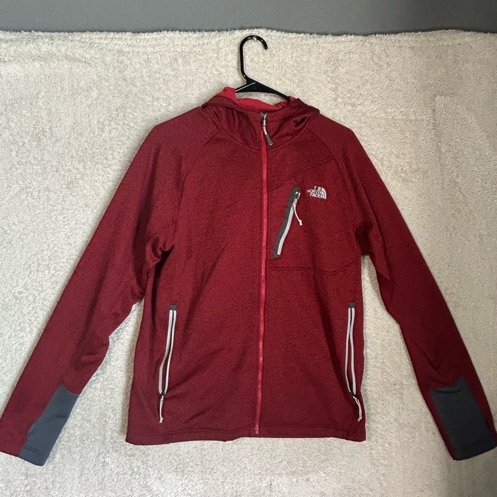 North Face Mens Red 100% Polyester Long Sleeve Zip Up Jacket Hoodie Size M